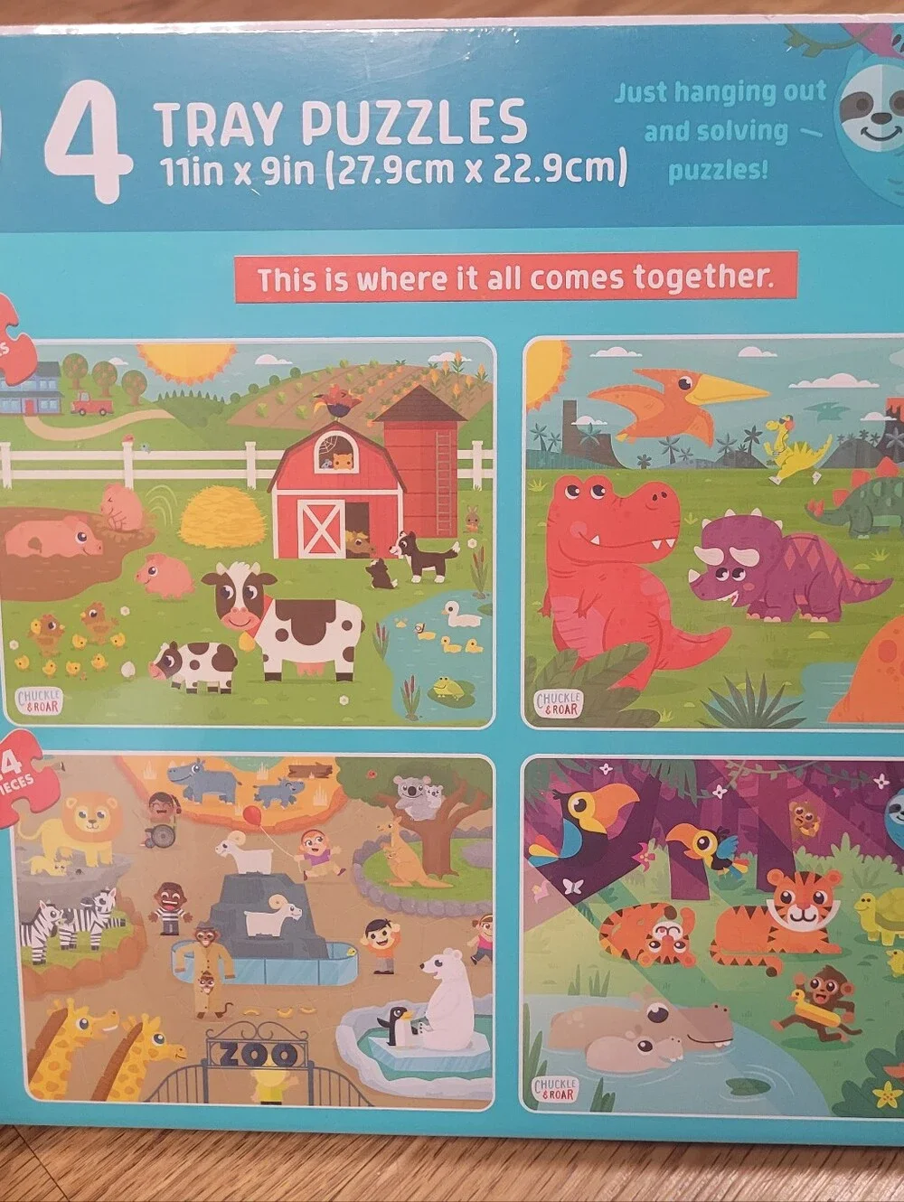 NWT 4 Chuckle And Roar Tray Puzzles Farm Dinosaurs Jungle Zoo